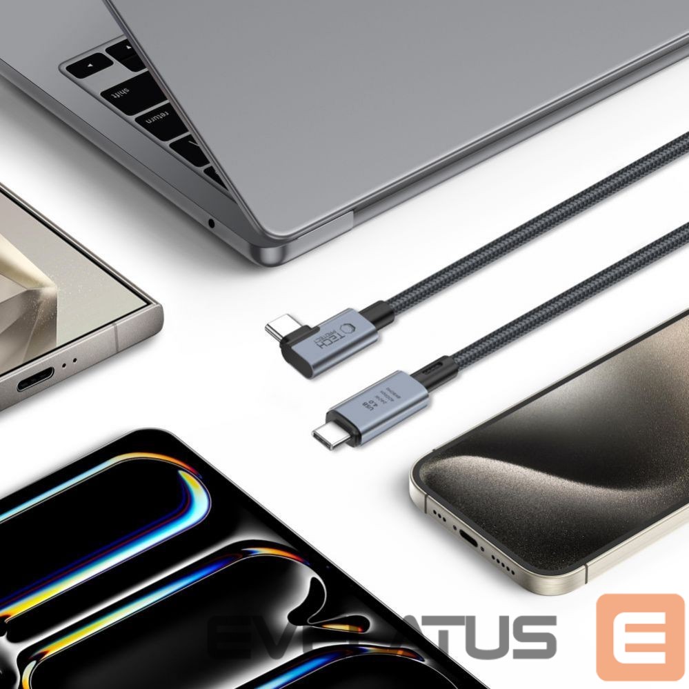 Cable Tech-Protect Tech-Protect UltraBoost Max L USB-C 4.0 (straight) / USB-C 4.0 (angled) PD 240W 8K 40Gbps 1.5m Cable - Gray