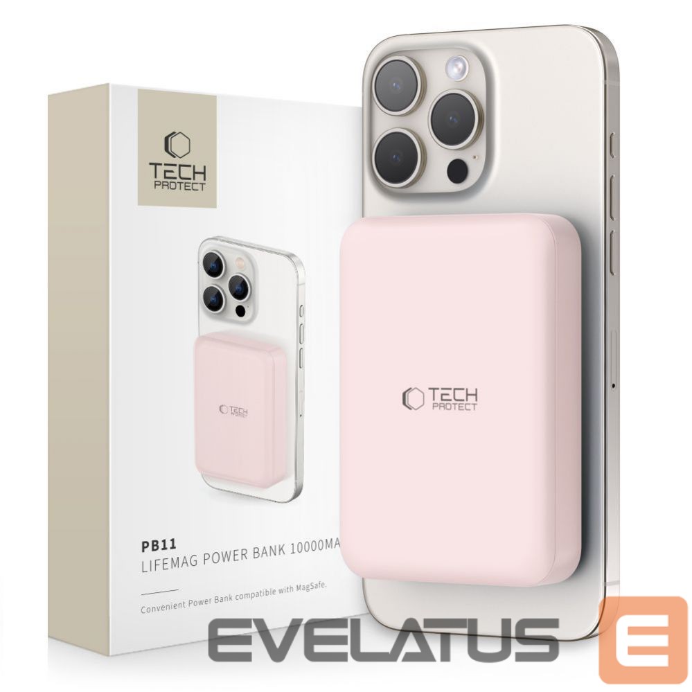Power bank Tech-Protect Tech-Protect LifeMag PB11 Powerbank with MagSafe 10000mAh 15W USB-C port - pink + USB-C cable