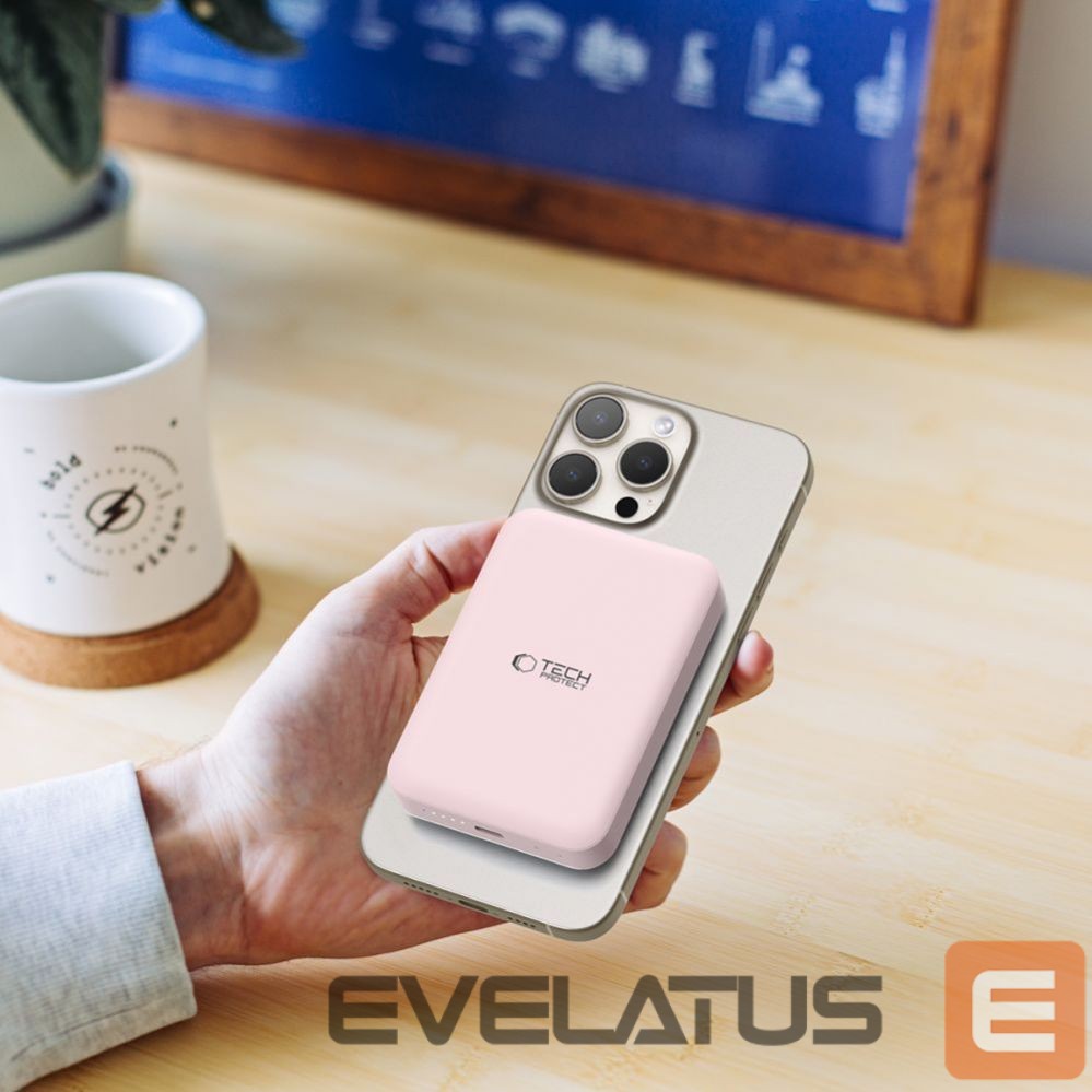 Power bank Tech-Protect Tech-Protect LifeMag PB11 Powerbank with MagSafe 10000mAh 15W USB-C port - pink + USB-C cable