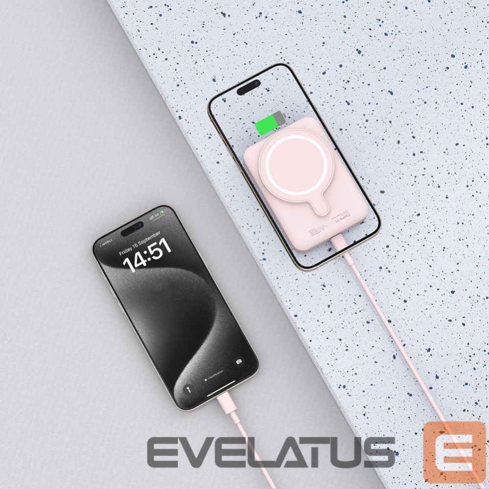 Power bank Tech-Protect Tech-Protect LifeMag PB11 Powerbank with MagSafe 10000mAh 15W USB-C port - pink + USB-C cable