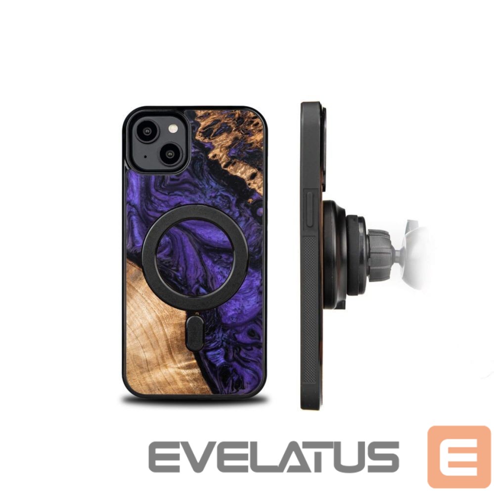 Back panel cover Bewood Wood and resin case for iPhone 15 Plus MagSafe Bewood Unique Violet - purple and black