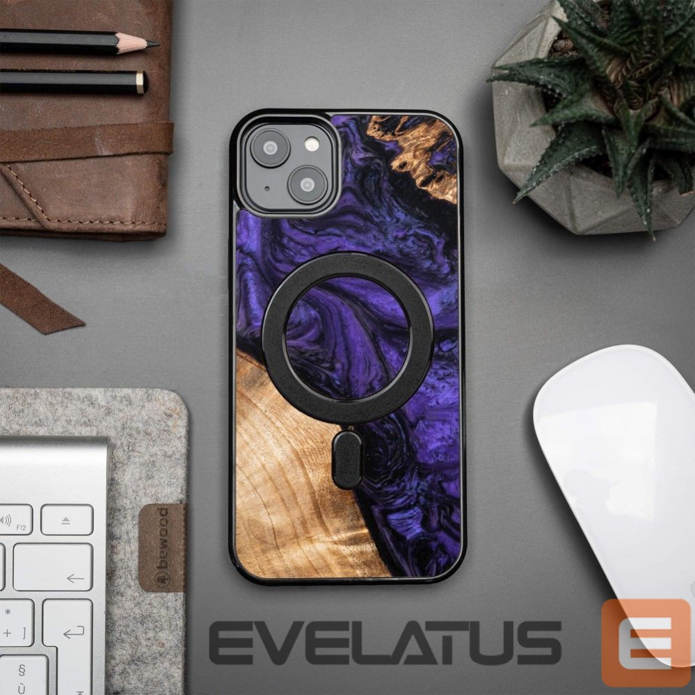 Back panel cover Bewood Wood and resin case for iPhone 15 Plus MagSafe Bewood Unique Violet - purple and black