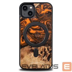 Back panel cover Bewood  Wood and resin case for iPhone 15 Plus MagSafe Bewood Unique Orange - orange and black 