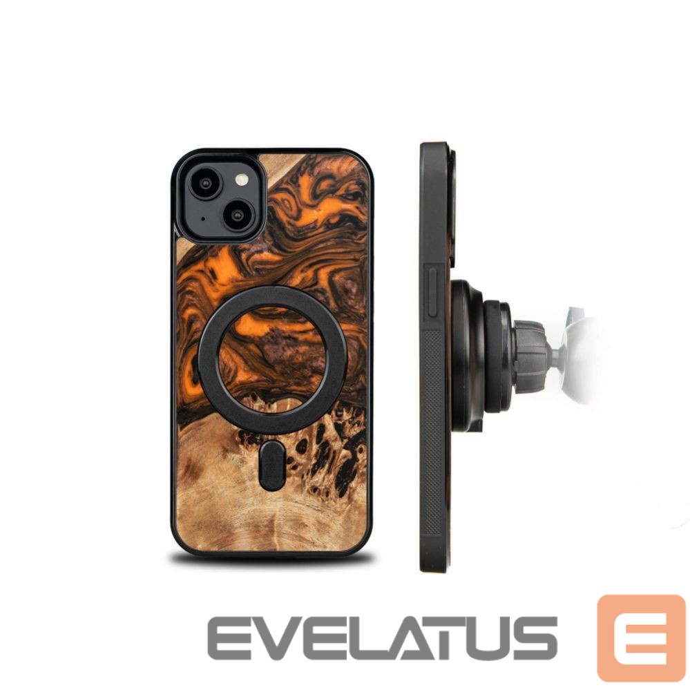 Back panel cover Bewood Wood and resin case for iPhone 15 Plus MagSafe Bewood Unique Orange - orange and black
