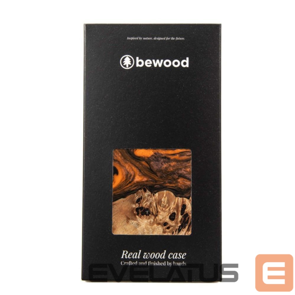 Back panel cover Bewood Wood and resin case for iPhone 15 Plus MagSafe Bewood Unique Orange - orange and black