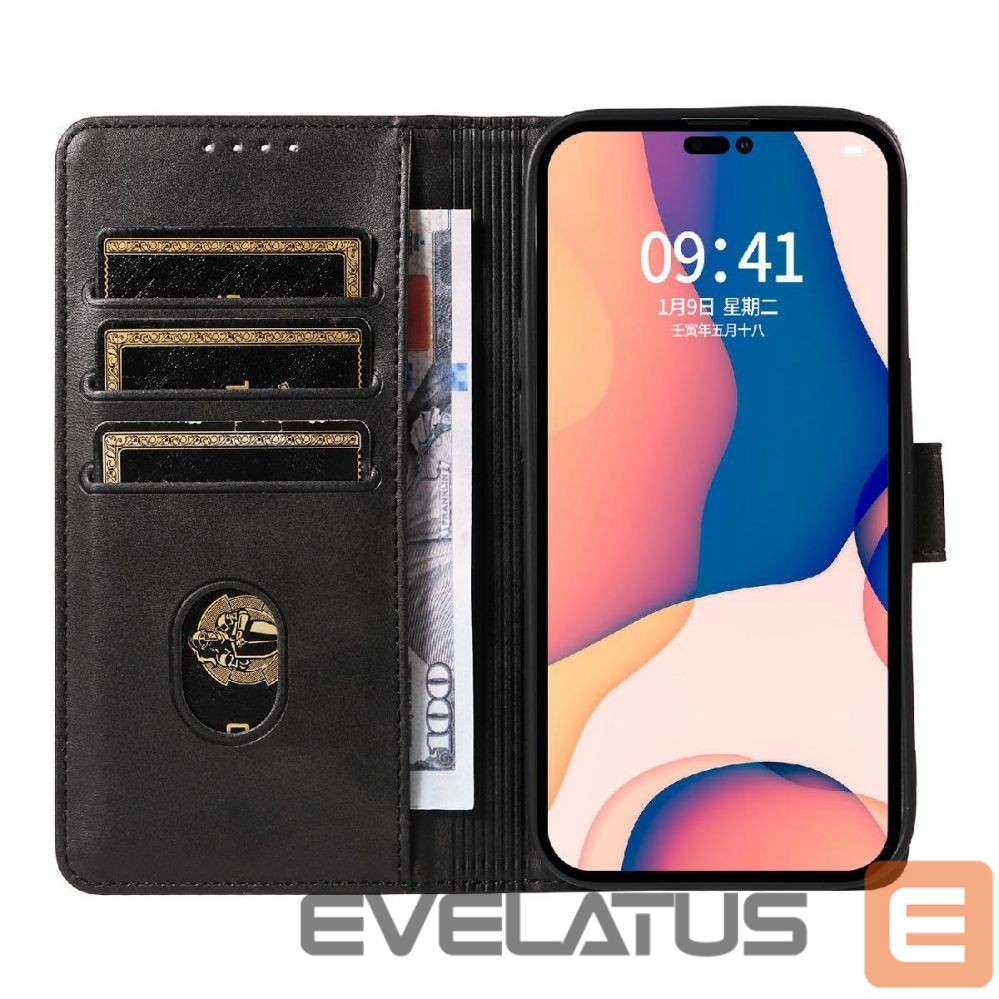 Back panel cover Hurtel Leather Book Case for iPhone 16 Pro - black