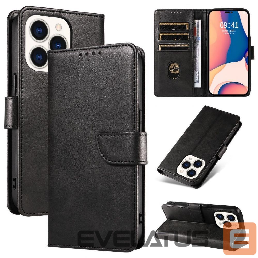 Back panel cover Hurtel Leather Book Case for iPhone 16 Pro - black