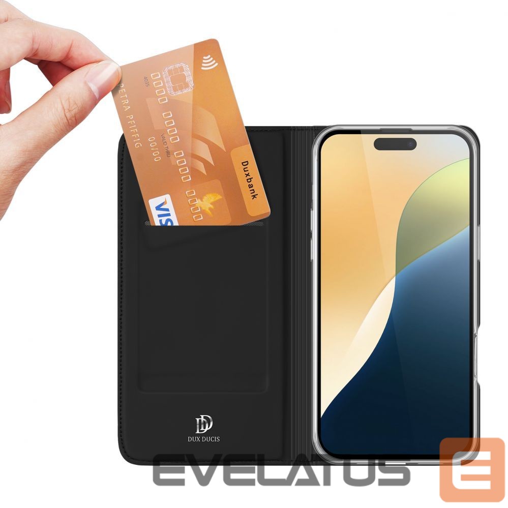 Back panel cover Dux Ducis Dux Ducis Skin Pro iPhone 16 Plus Case with Flip and Card Slot - Black