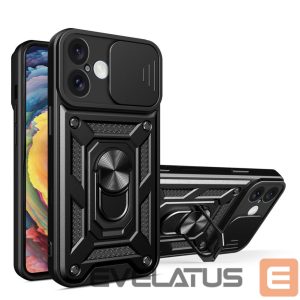 Back panel cover Hurtel  Hybrid Armor Camshield iPhone 16 Plus Armored Case with Camera Cover and Stand - Black 