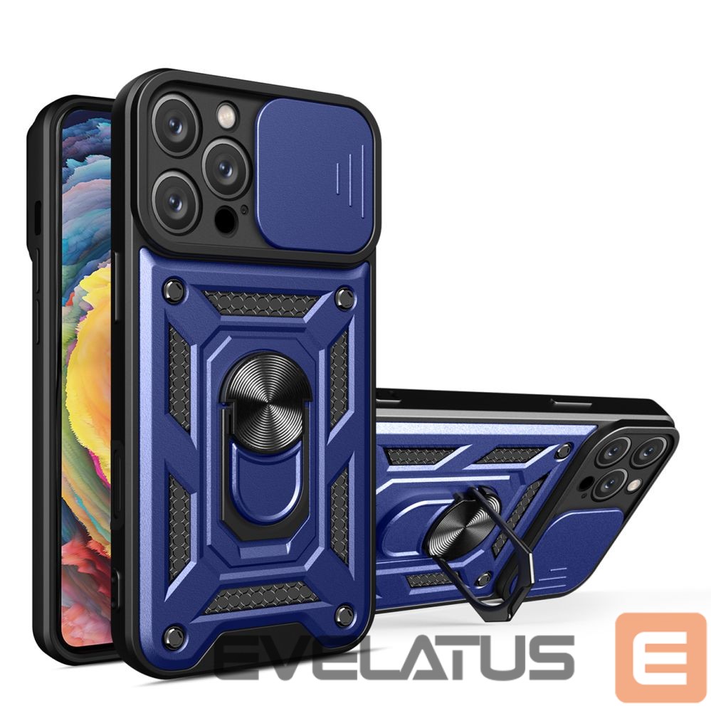 Back panel cover Hurtel Hybrid Armor Camshield iPhone 16 Pro Max Armored Case with Camera Cover and Stand - Blue