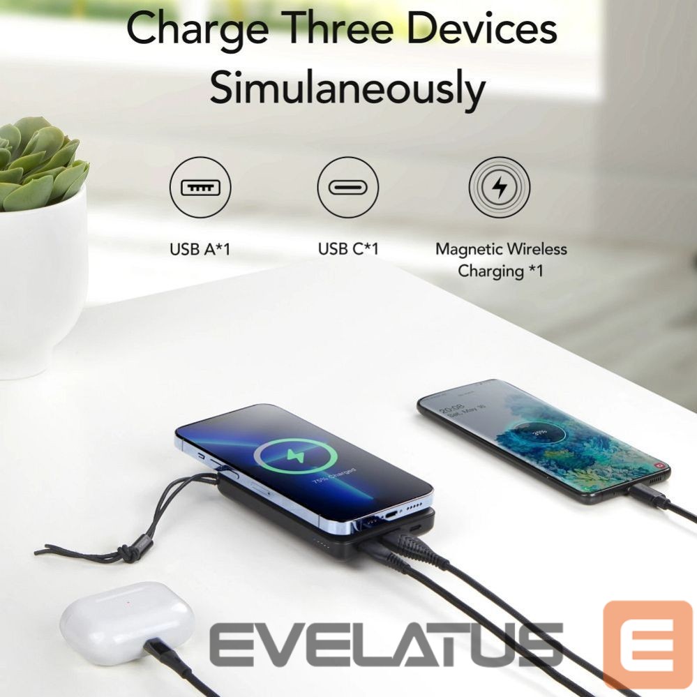 Power bank Veger Powerbank compatible with Magsafe Veger MagOn (VP1151 / W1151) PD QC3.0 2A 20W with wireless charging 10000 mAh white