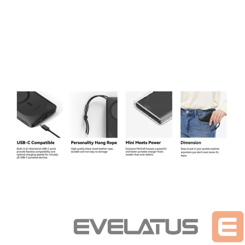 Power bank Veger Powerbank compatible with Magsafe Veger MagOn (VP1151 / W1151) PD QC3.0 2A 20W with wireless charging 10000 mAh white