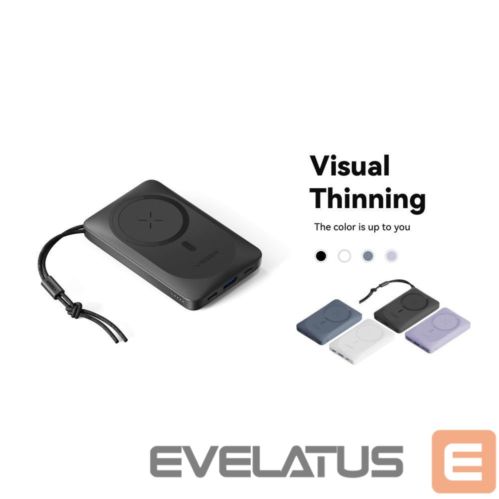 Power bank Veger Powerbank compatible with Magsafe Veger MagOn (VP1151 / W1151) PD QC3.0 2A 20W with wireless charging 10000 mAh white