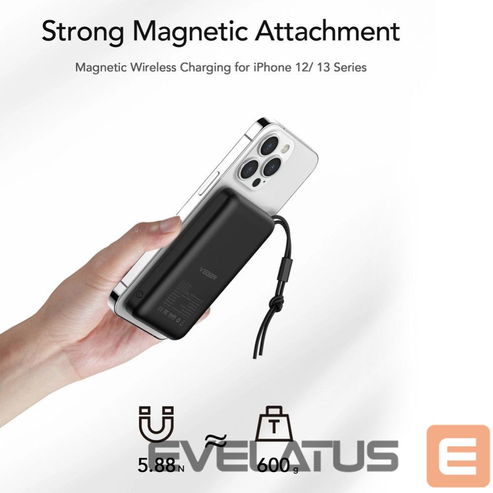 Power bank Veger Powerbank compatible with Magsafe Veger MagOn (VP1151 / W1151) PD QC3.0 2A 20W with wireless charging 10000 mAh white