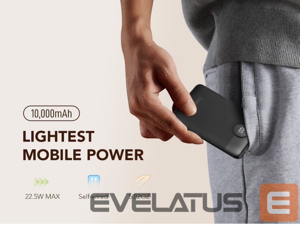 Power bank Veger Powerbank Veger C11 (W1170) PD QC3.0 2A 22,5W 10000 mAh with built-in cables USB C / Lightning black
