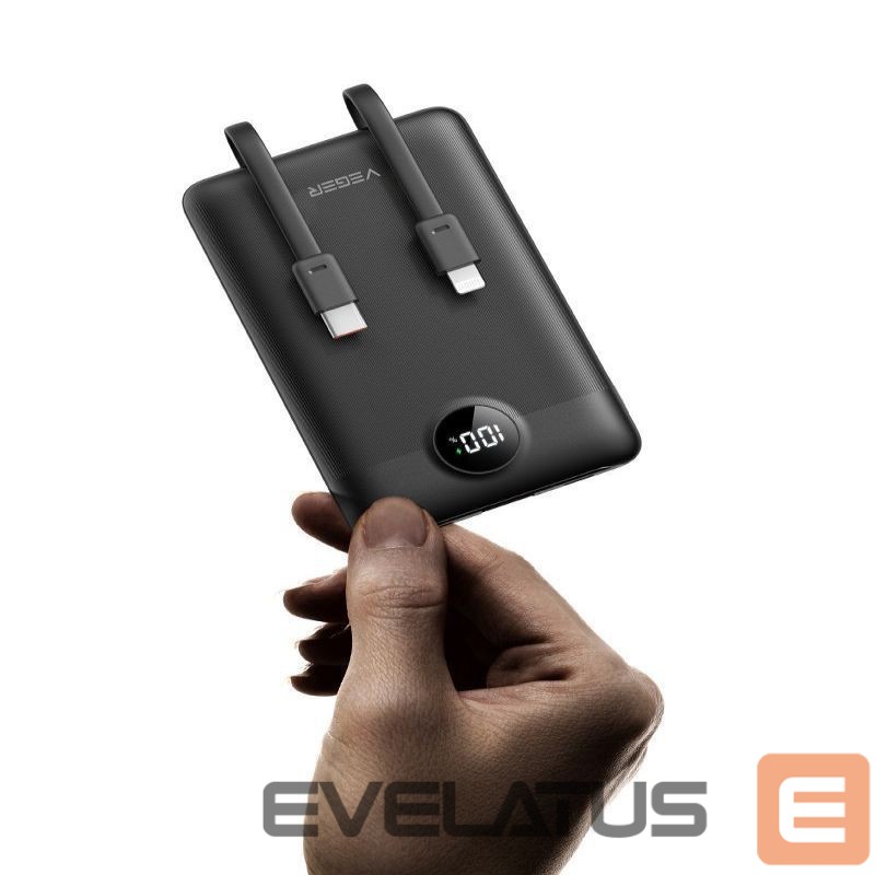 Power bank Veger Powerbank Veger C11 (W1170) PD QC3.0 2A 22,5W 10000 mAh with built-in cables USB C / Lightning black