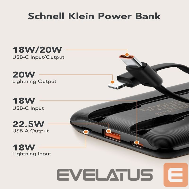 Power bank Veger Powerbank Veger C11 (W1170) PD QC3.0 2A 22,5W 10000 mAh with built-in cables USB C / Lightning black