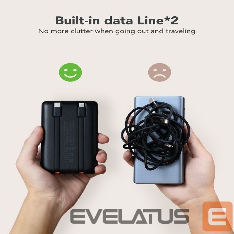 Power bank Veger Powerbank Veger C11 (W1170) PD QC3.0 2A 22,5W 10000 mAh with built-in cables USB C / Lightning black