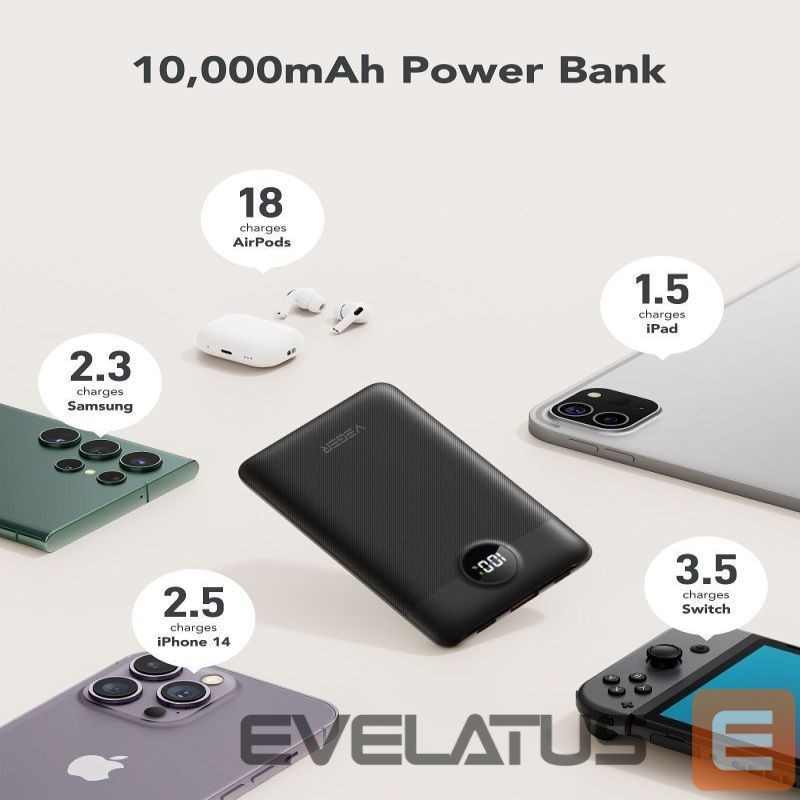 Power bank Veger Powerbank Veger C11 (W1170) PD QC3.0 2A 22,5W 10000 mAh with built-in cables USB C / Lightning black