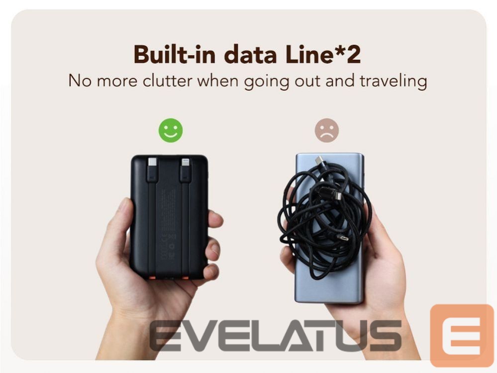 Power bank Veger Powerbank Veger C11 (W1170) PD QC3.0 2A 22,5W 10000 mAh with built-in cables USB C / Lightning black