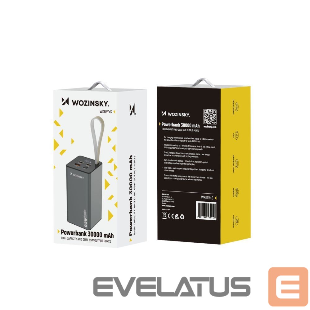 Power bank Wozinsky Powerbank Wozinsky K65+ 65W 30000mAh 2x USB-C, 1x USB-A 65W - black