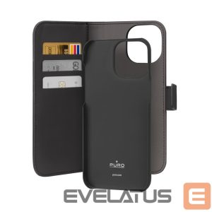 Back panel cover Puro  Puro Wallet Detachable MagSafe 2in1 PU Leather Case with Flap and Wallet for iPhone 15 Pro - Black 