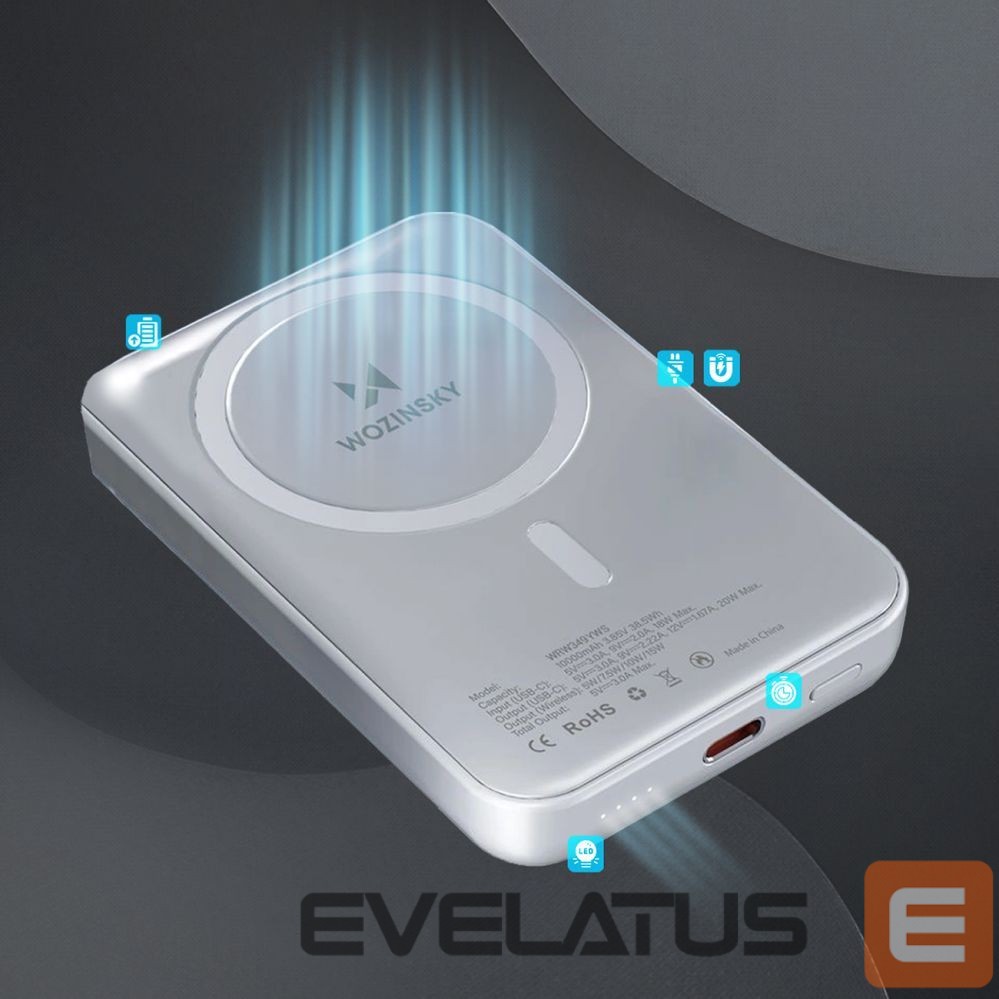Power bank Wozinsky Wozinsky WRW349YWS 10,000 mAh Magnetic Power Bank - White