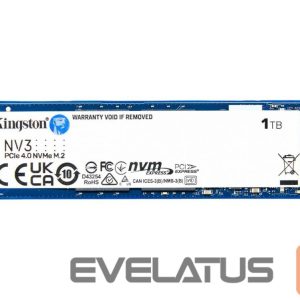 Hard drive SSD Kingston  SSD | NV3 | 1000 GB | SSD form factor M.2 2280 | Solid-state drive interface PCIe NVMe Gen 4.0 (x4) | Read speed 6000 MB/s | Write speed 4000 MB/s 
