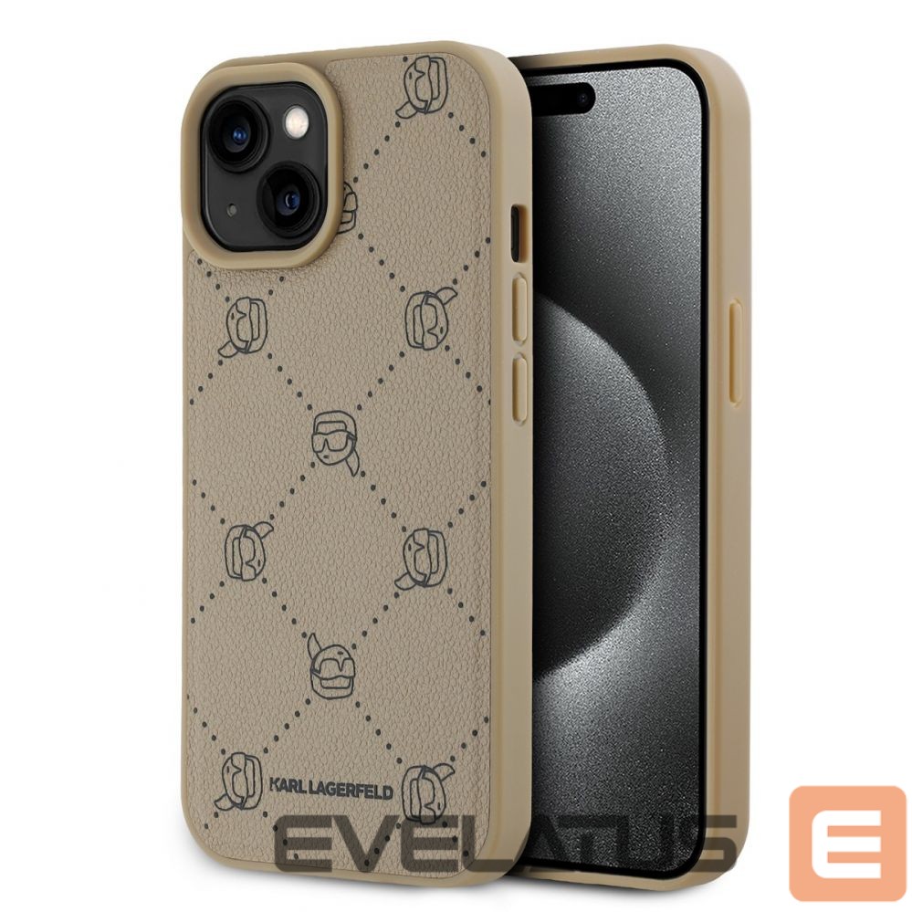 Back panel cover Karl Lagerfeld Apple Karl Lagerfeld PU Karl Heads Pattern MagSafe Case for iPhone 15 Beige