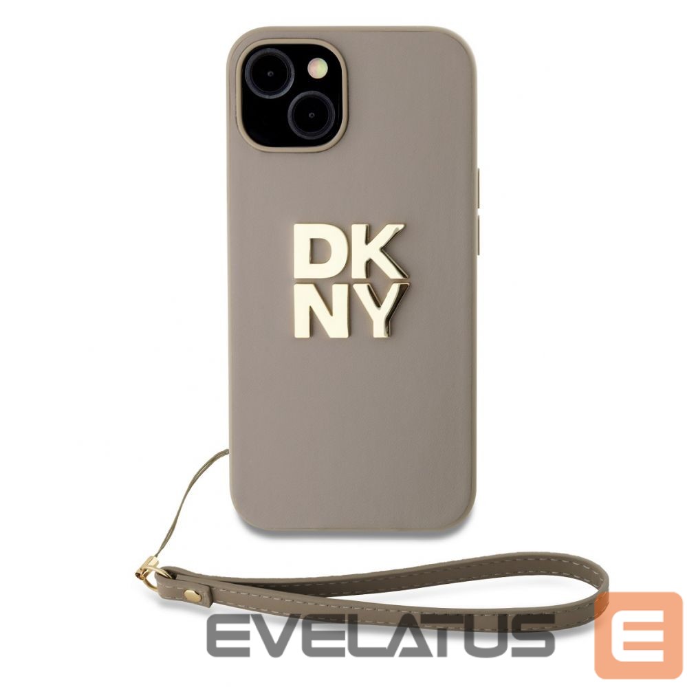 Back panel cover DKNY Apple DKNY PU Leather Stack Logo Wrist Strap Case for iPhone 15 Beige