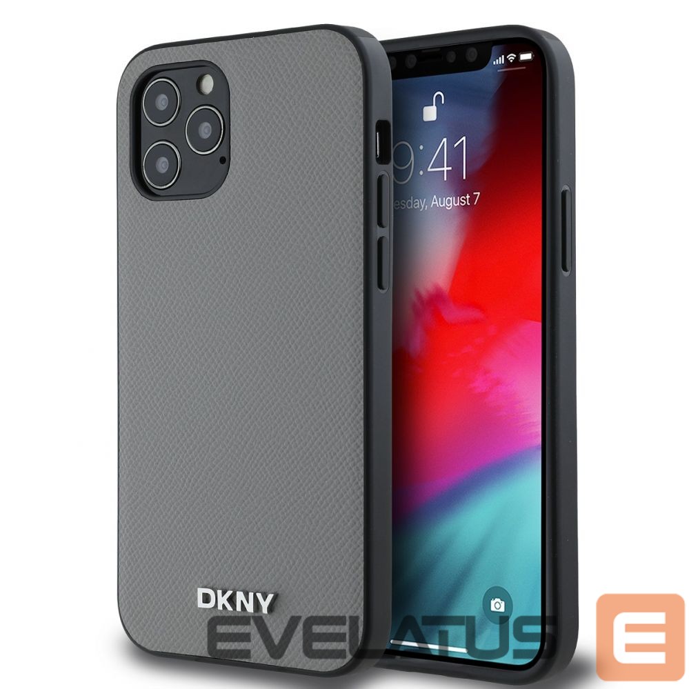 Back panel cover DKNY Apple DKNY PU Leather Silver Metal Logo Magsafe Case for iPhone 12/12 Pro Grey