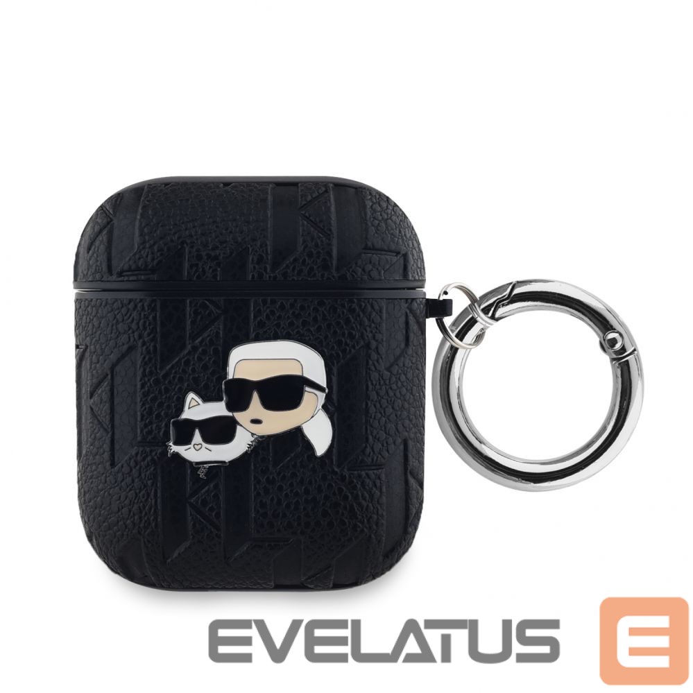 Back panel cover Karl Lagerfeld - Karl Lagerfeld PU Embossed Karl and Choupette Heads Case for AirPods 1/2 Black