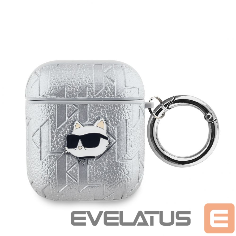 Back panel cover Karl Lagerfeld - Karl Lagerfeld PU Embossed Choupette Head Case for AirPods 1/2 Silver
