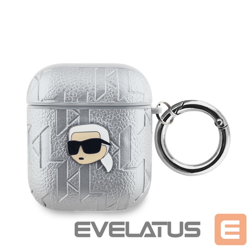 Back panel cover Karl Lagerfeld - Karl Lagerfeld PU Embossed Karl Head Case for AirPods 1/2 Silver
