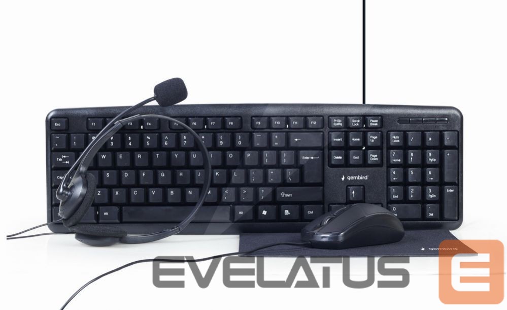 Computer keyboard Gembird 4-in-1 Multimedia office set KBS-UO4-01 Keyboard, Mouse, Pad and Headset Set, Wired, Mouse included, US, Black