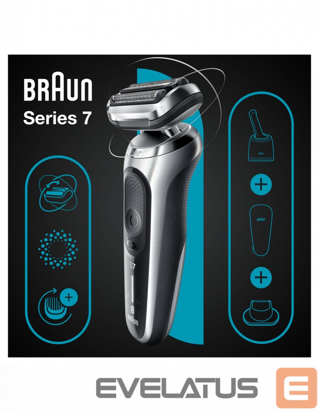 Razor Braun Shaver 71-S7200cc Operating time (max) 50 min, Wet & Dry, Silver/Black
