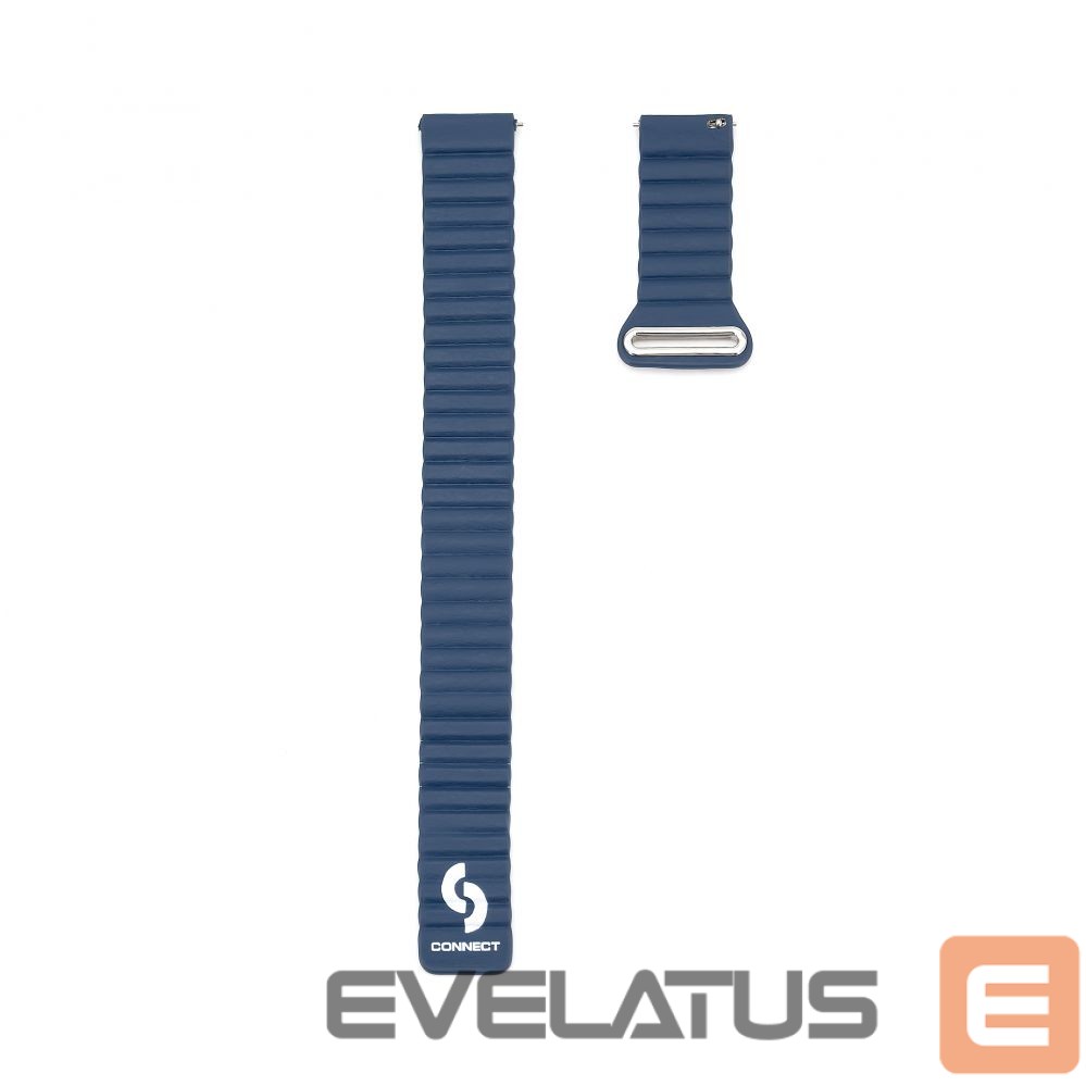 Strap Connect 22mm Flat head Leather - Silicone Loop Magnetic Watch Strap (130mm M/L) Midnight Blue