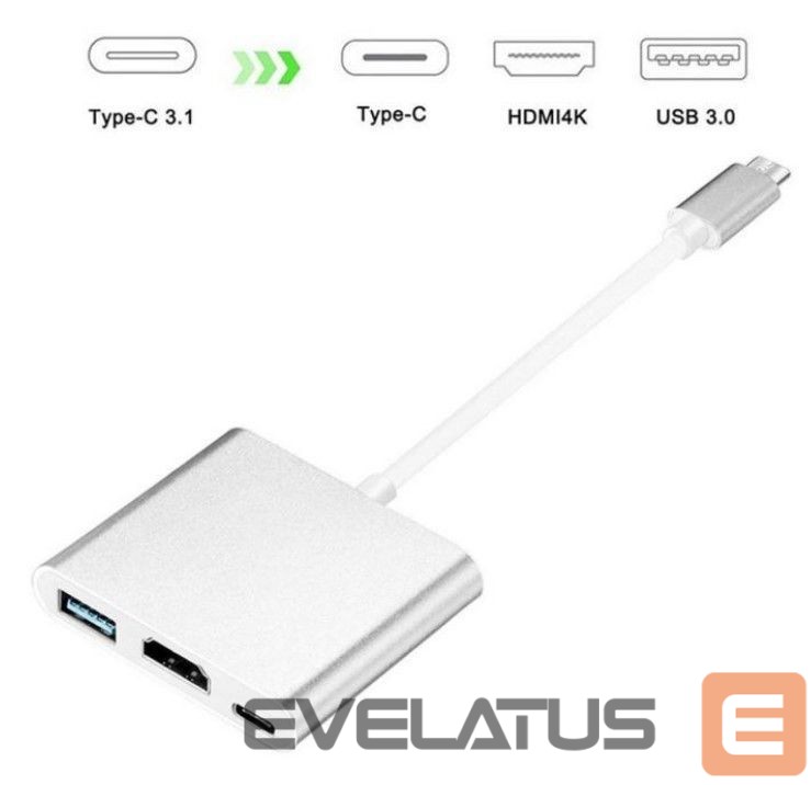 Converter iLike HD1 3in1 USB-C (Type-C) Plug to HDMI 4K / USB 3.0 / USB-C Female Audio & Video Cable Adapter Silver