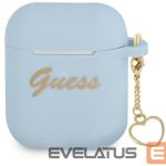 Headphone case Guess - AirPods 1/2 cover Silicone Charm Heart Collection Blue