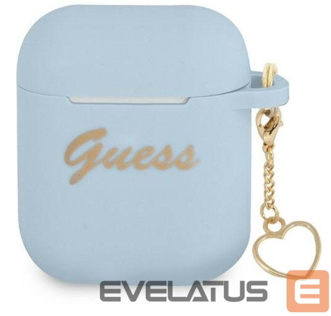 Headphone case Guess - AirPods 1/2 cover Silicone Charm Heart Collection Blue