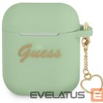 Headphone case Guess Apple AirPods 1/2 cover Silicone Charm Heart Collection Green