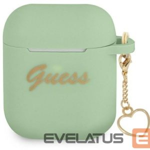 Headphone case Guess Apple AirPods 1/2 cover Silicone Charm Heart Collection Green
