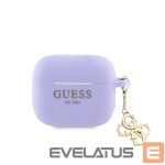 Headphone case Guess - Airpods 3 Case Silicone Classic Logo Gold With 4G Charm Purple