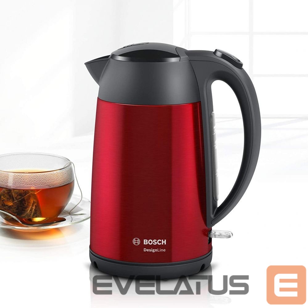 Teapot Bosch Kettle DesignLine TWK3P424 Electric, 2400 W, 1.7 L, Stainless steel, 360° rotational base, Red