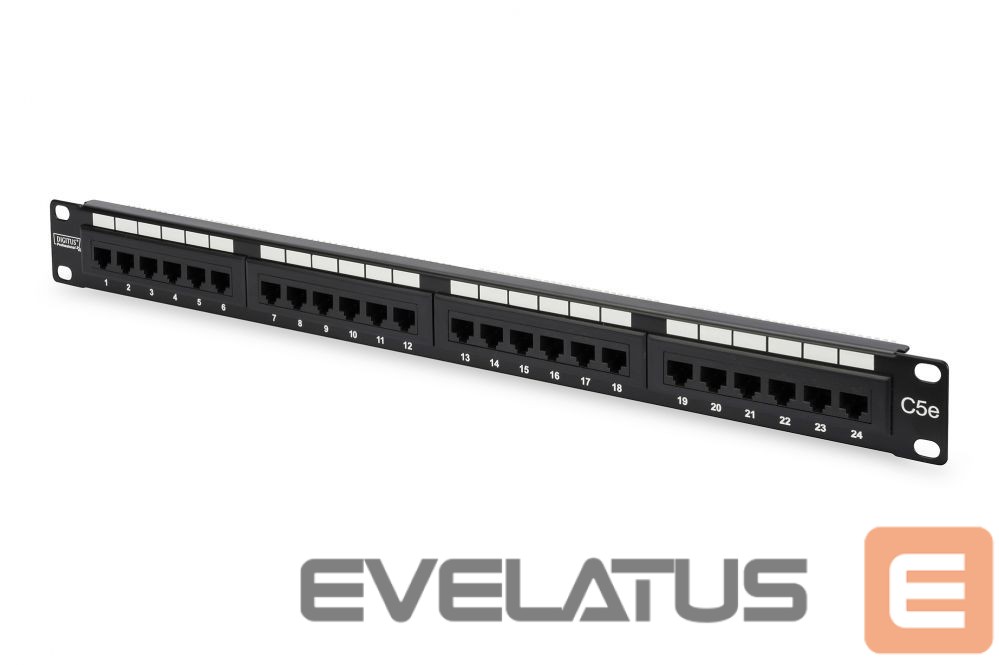 Other goods Digitus Patch Panel DN-91524U Black, 48.2 x 4.4 x 10.9 cm, Category: CAT 5e; Ports: 24 x RJ45; Retention strength: 7.7 kg; Insertion force: 30N max