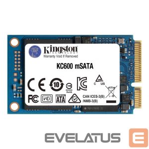 Hard drive SSD Kingston  KC600 1000 GB, SSD interface mSATA, Write speed 520 MB/s, Read speed 550 MB/s 