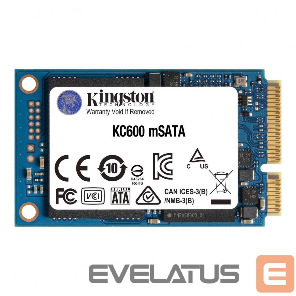 Hard drive SSD Kingston KC600 1000 GB, SSD interface mSATA, Write speed 520 MB/s, Read speed 550 MB/s