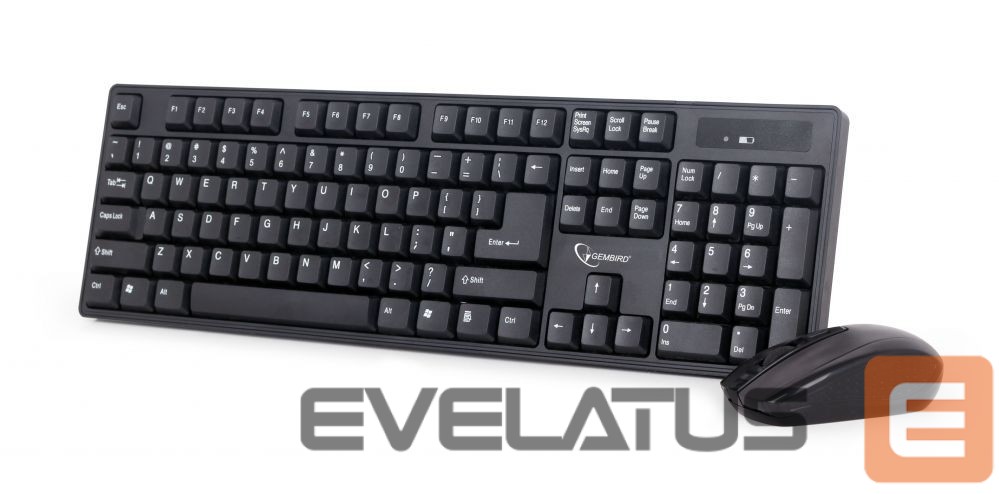 Computer keyboard Gembird KBS-W-01 Keyboard and Mouse Set, Wireless, Mouse included, Batteries included, US, Black, Numeric keypad, 390 g