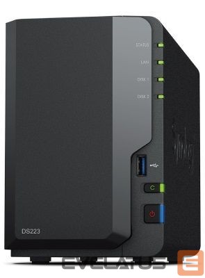 Flash drive Synology DS223 Up to 2 HDD/SSD Hot-Swap, RTD1619B, Processor frequency 1.7 GHz, 2 GB, DDR4, RAID Basic, JBOD, RAID 0, RAID 1, 1x1GbE/3xUSB 3.2Gen1, 1x Fans 92 mm x 92 mm