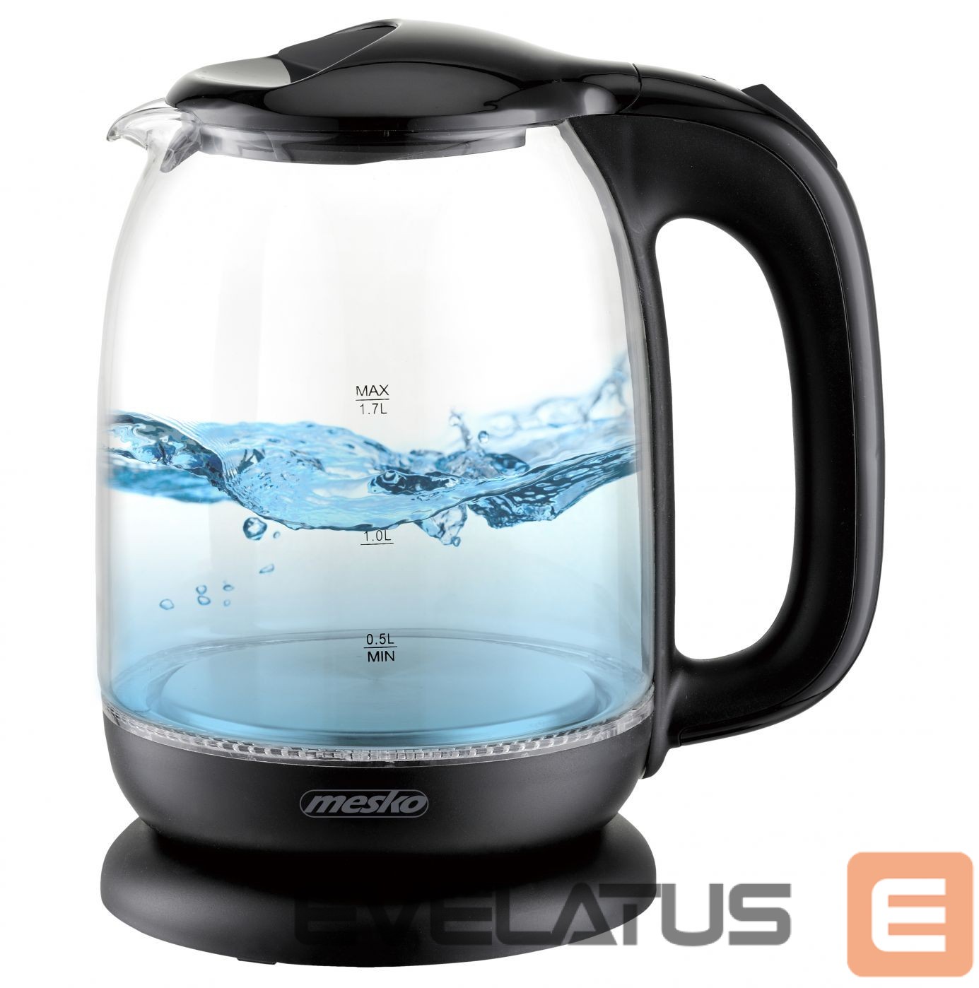 Teapot Mesko Kettle MS 1302b Electric, 2200 W, 1.7 L, Glass, 360° rotational base, Black